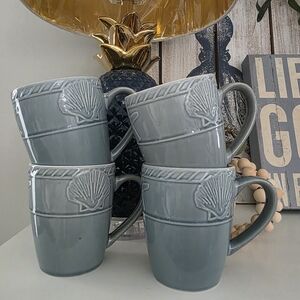 Pfaltzgraff Antigua Turquoise Coastal Seashell 4 Set Mugs